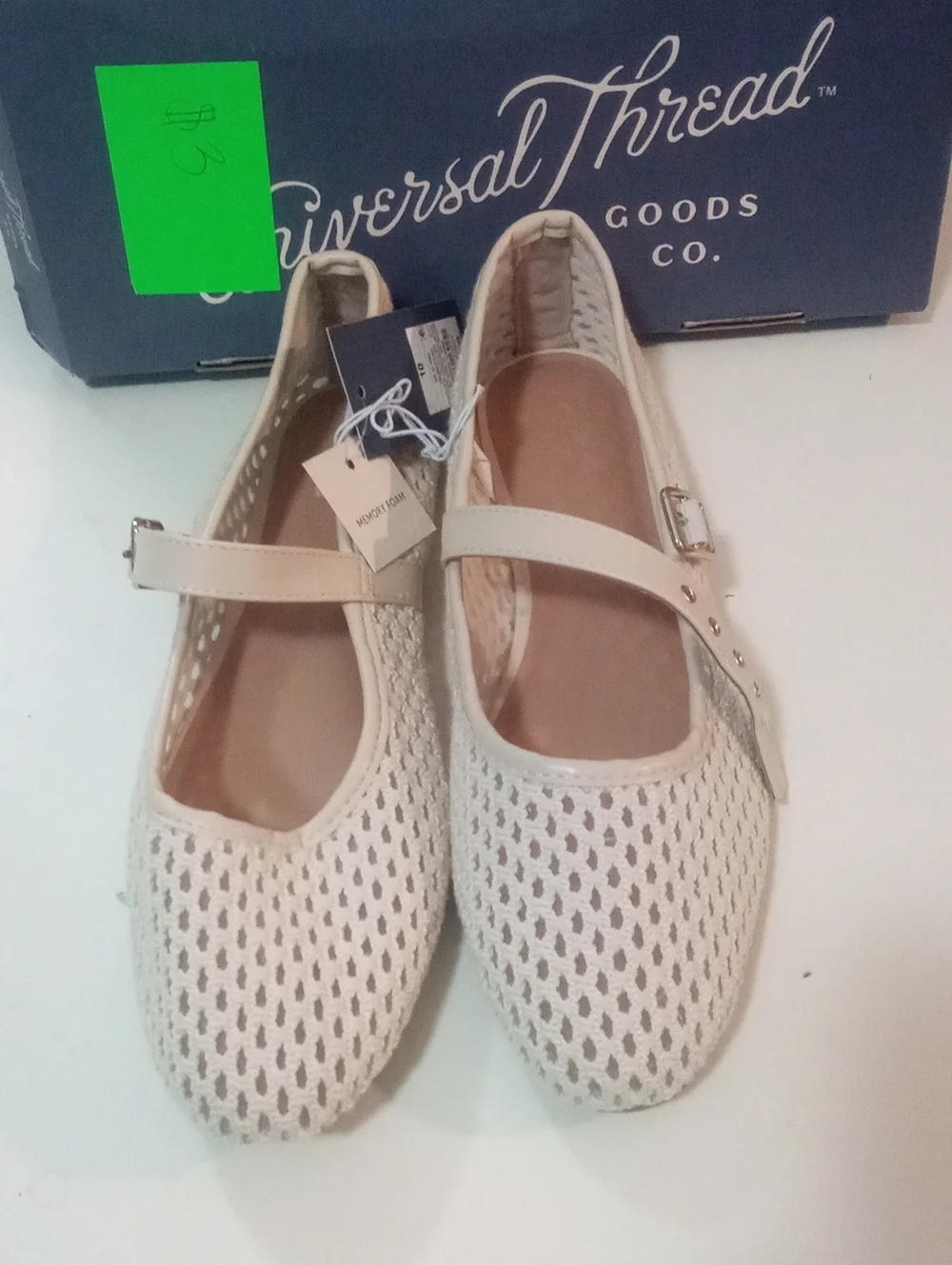 Universal Thread Cream Knit Mary Jane Flats with Buckle Strap Sz 10 NWT $35